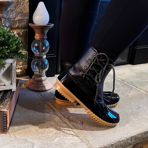 Black Side Laced Duck Boots - Picture 2 of 7